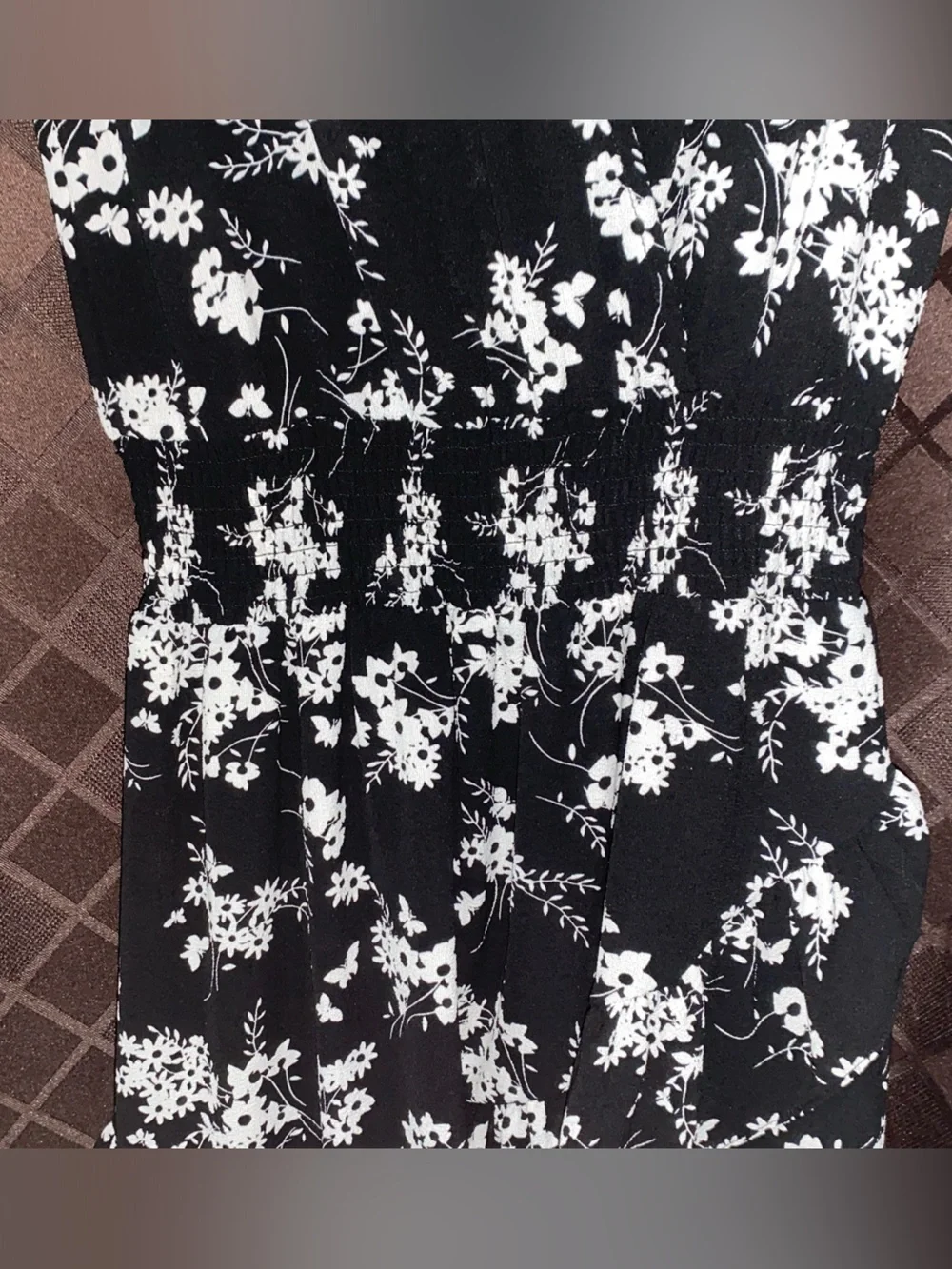 Michael Kors Black & White Floral Smocked Waist Dress Ruffles
